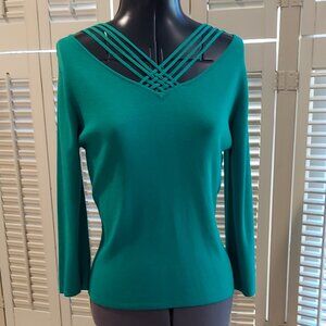 Pink Poodle Emerald Green Knit Top Size M